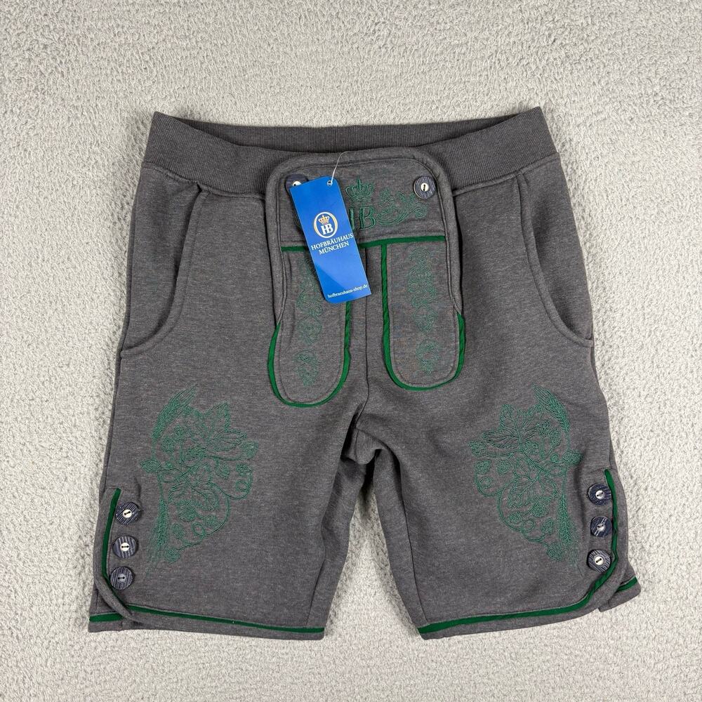 Hofbrauhaus Munchen Shorts Men’s Small Grey Lederhosen Style Embroidered Fleece
